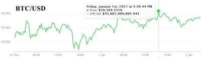 Bitcoin завершил первый день Нового года рекордами цены и доли доминирования
